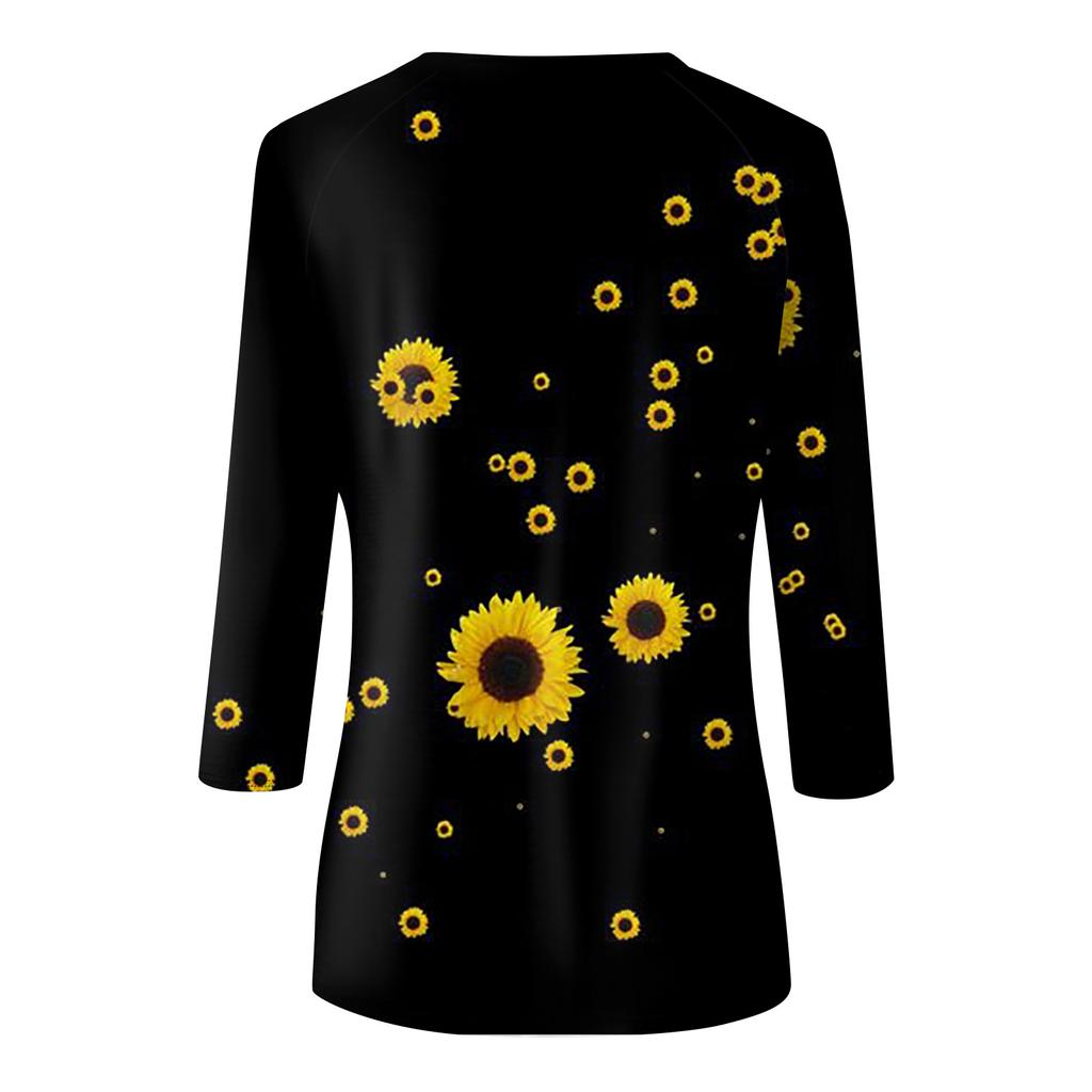 Women's Fashion Casual Printed 3/4 Raglan Sleeve Round Neck Top