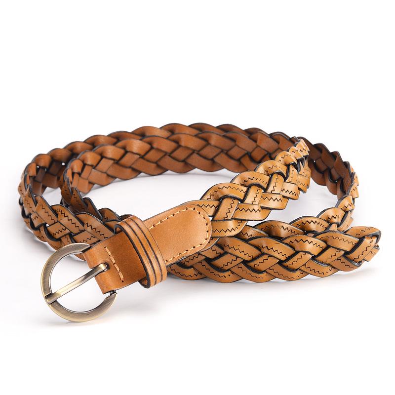 Ladies Retro European and American Style Handwoven Leather Belt Fashion Pin Buckle Simple Love Hollow Clothing Decorative Belt