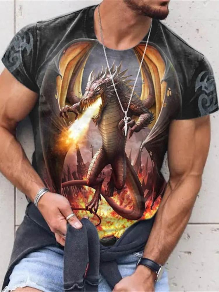 Мужская футболка для мужчин, одежда большого размера, футболка с китайским драконом и графическим 3D принтом, летние повседневные модные топы с короткими рукавами