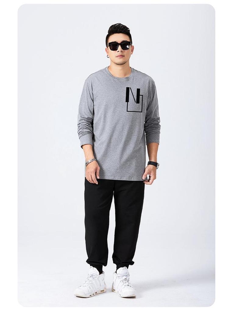 Мужская футболка больших размеров свободного кроя с длинным рукавом на осень (300 Джин)