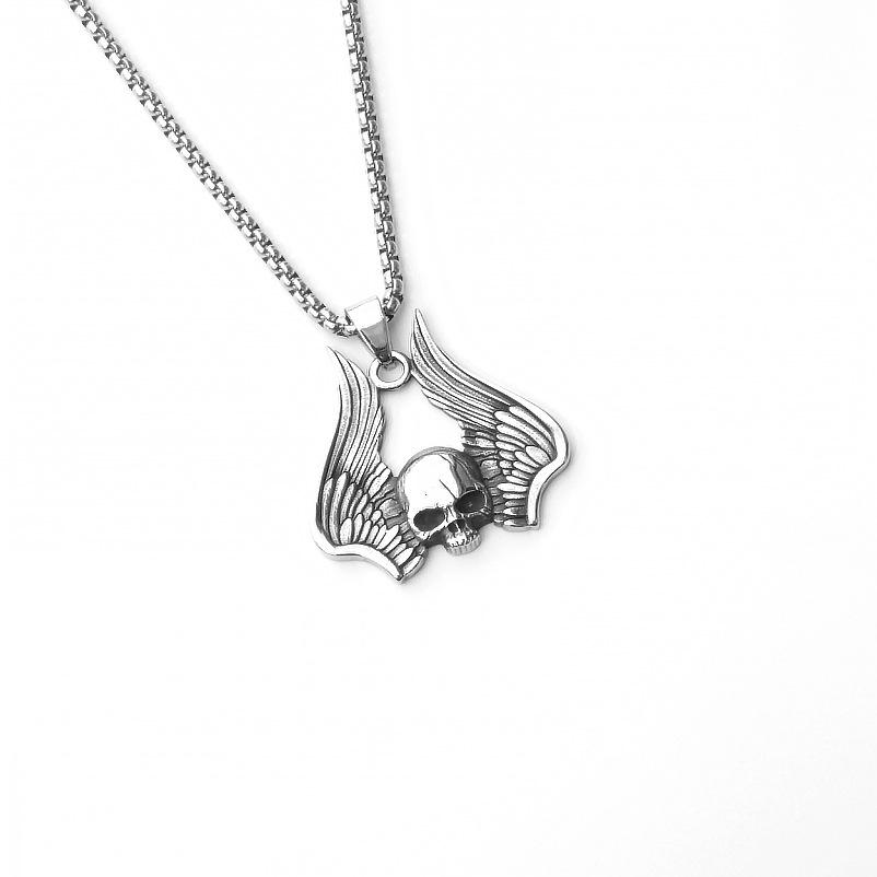 Титановый кулон в виде черепа с крыльями ангела, винтажное ожерелье из нержавеющей стали с крестом, аксессуары для мужчин и женщин
