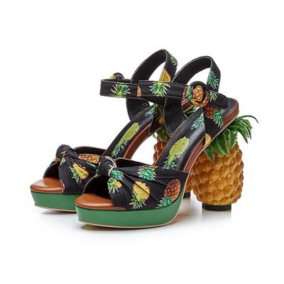 Летняя обувь на высоком каблуке с открытым носком из ткани с принтом в странном стиле, размер 43, женские роскошные сандалии на платформе