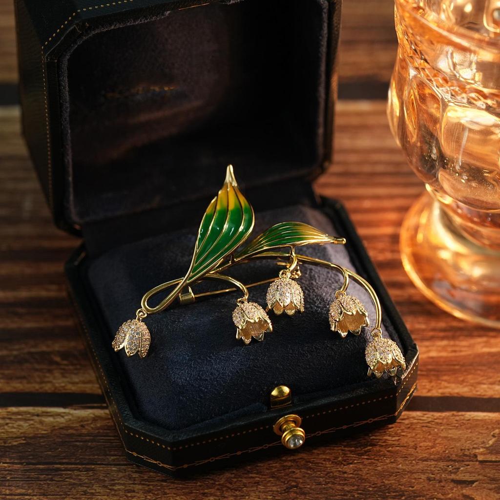 Серебряная брошь Ландыш в стиле Мори - Ретро Осенняя булавка для пальто Корсаж