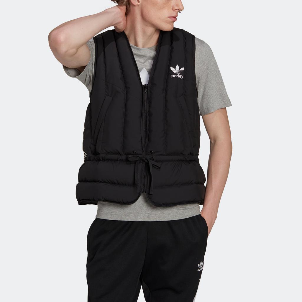 Adidas Оригинальный полосатый жилет без рукавов с принтом трилистника и V-образным вырезом на молнии, жилеты унисекс, черный цвет HN7026