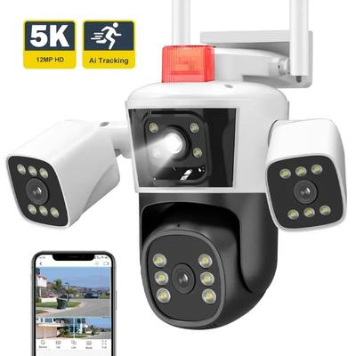 6K 12MP Wi-Fi IP-камера Открытый Три объектива Панорамный вид PTZ IP-камера AI Отслеживание Безопасности Защита CCTV Видеонаблюдение