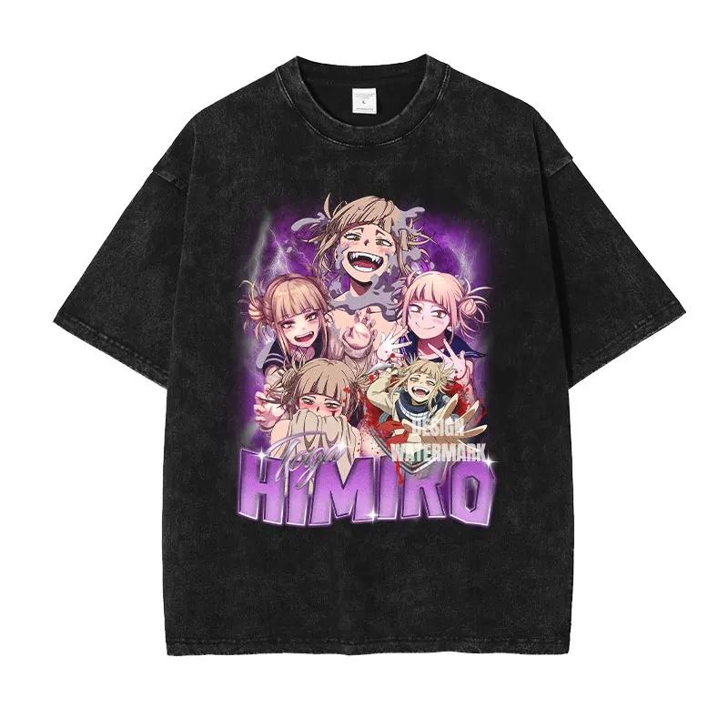 Аниме Мидория Изуку Футболки Манга Винтаж Стирка MMy Hero Academia Футболка Ретро Кацуки Деку Футболки Шото Топы Футболки Мужские