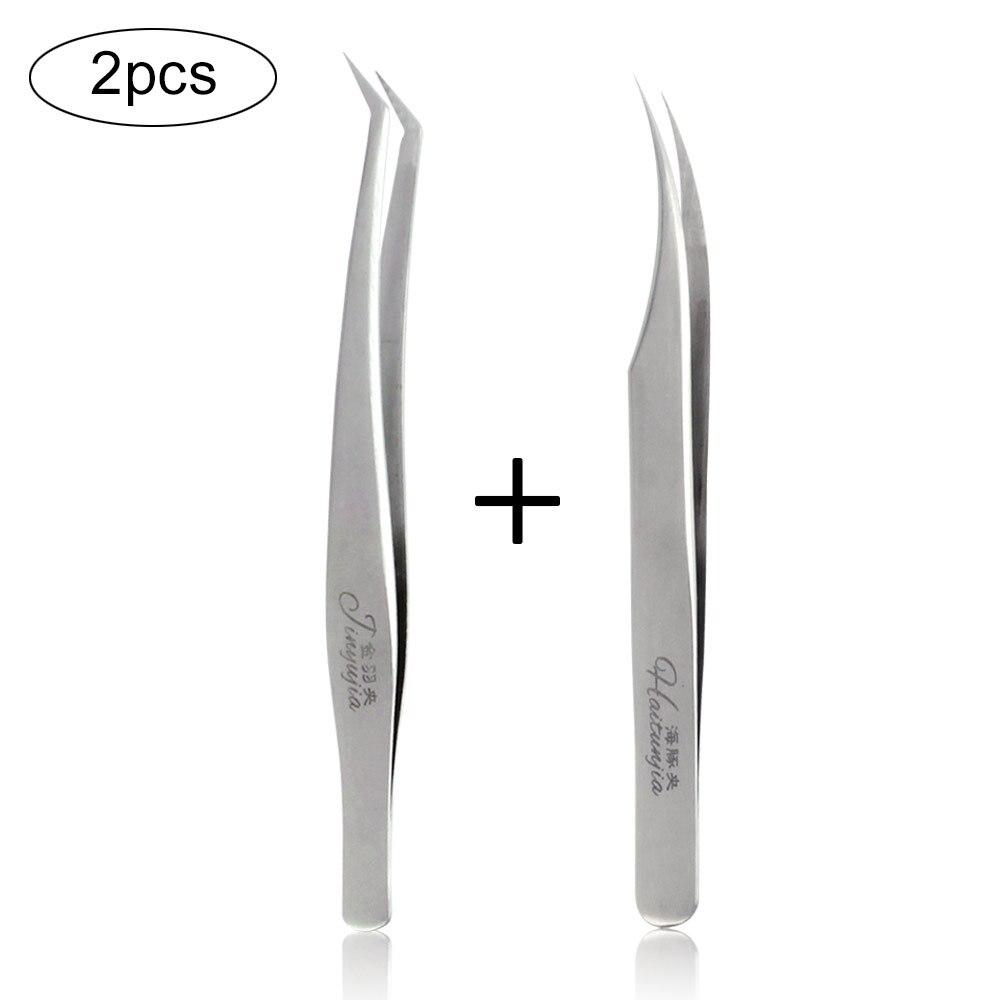 2pcs Stainless Steel Eyelash Extension Tweezers Volume Lashes Straight Curved Pick Up Eyelashes Individual Tweezer Makeup Tool