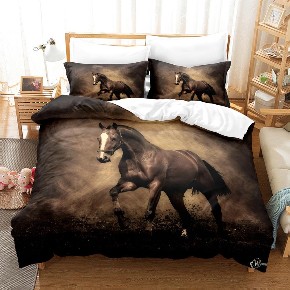 Running White Horse Bedding Set 3D Print Polyester Duvet Cover Single Twin Queen King Size for Home Decoration Birthday Gift