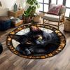 "Black Cat with Golden Eyes Design" Print round rug, living room, bedroom, playroom carpet, non slip floor mat, gift