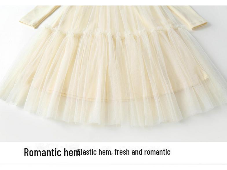 Стильное платье для девочек с длинными рукавами и юбкой из сетчатого тюля на весну и осень 2025 г.