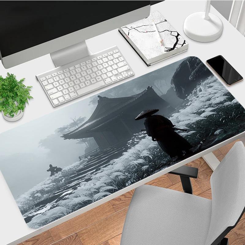 Samurai Temple Xl Gaming Mouse Pad Nonslip Rubber Base Stitched Edge Waterproof Desk Mat For Pc Laptop Gamer Office Computer Accessories C927567