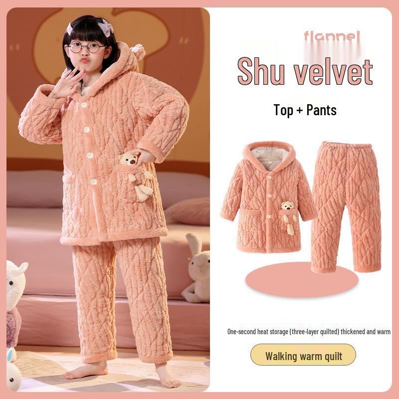 Зимний детский стеганый фланелевый пижамный комплект с флисовой подкладкой для мальчиков, девочек и малышей, семейный matching set