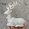 Holiday Home Furnishing 3D Printed Christmas Reindeer Figurine, Lying Down Deer Statue with Bell Elegant Antler Sculpture & Embossed Snowflake