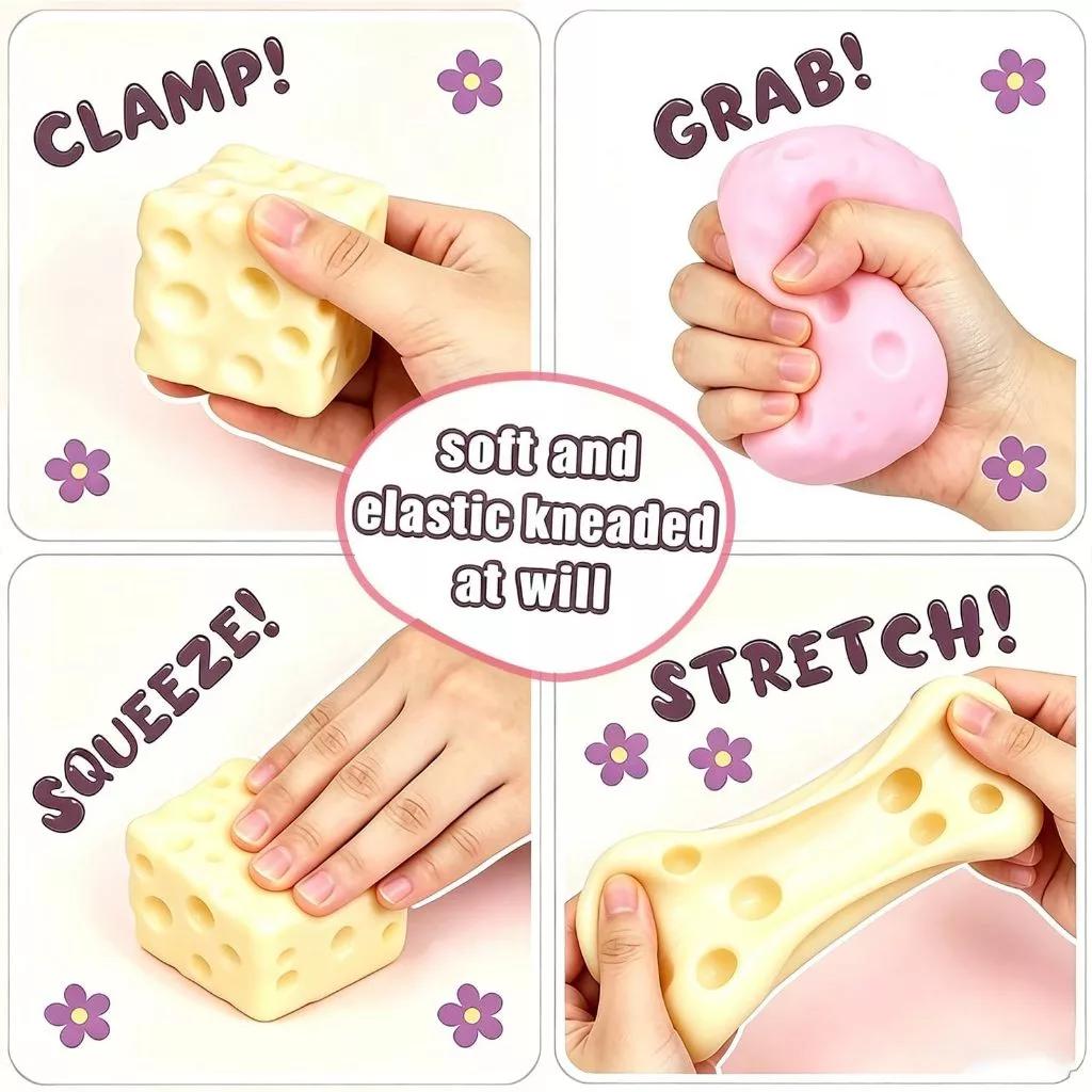 Square Cheese Slow Rising Fidget Toy Soft TPR Squeeze for Kids Boys Girls Birthday Surprise Gift