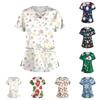 Women's Short Sleeve Stagger V Neck Christmas Print Pocket Dry-nurse Top