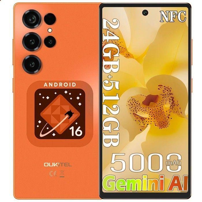 Smartphone 4G OUKITEL C66 24GO+512GO Écran 6,73" 120Hz 5000mAh Telephone Portable Android 16 64MP Telephone Dual SIM/NFC/GPS Orange