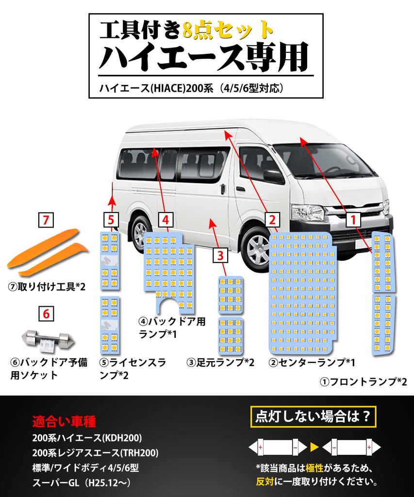 Светодиодная лампа салона Hiace для Toyota Hiace 200 серии и 6-го поколения Super GL, интерьер 4500K, оригинальный цвет, кастомная, совместима с Hiace 200 серии и Regius Ace