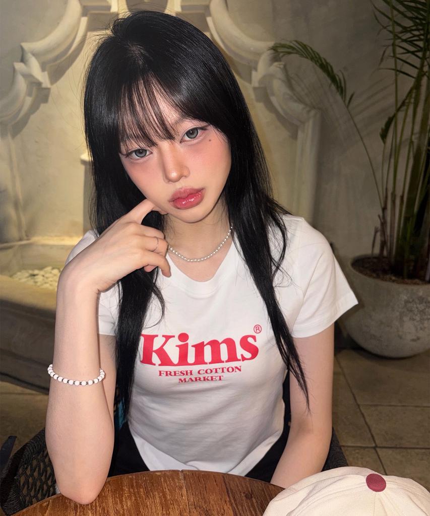 Kimseupeulesikoteunmakes (унисекс) Kims Bam Футболка с логотипом Белая(красный)
