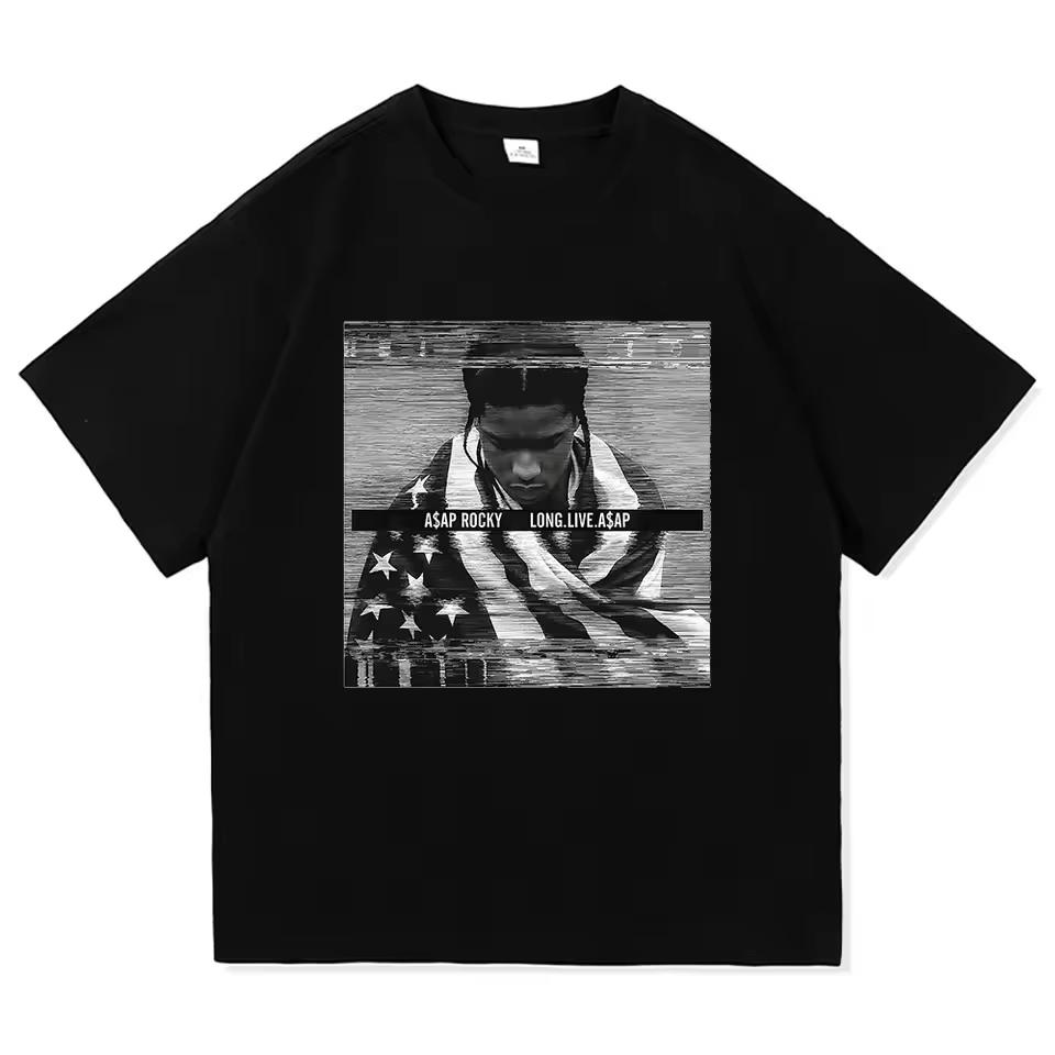 Эстетика Asap Rocky Повседневная мужская одежда Футболка Homme Новая с коротким рукавом с круглым вырезом с принтом Пуловер Ретро Винтажная футболка -...