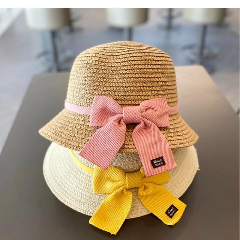 Красивые соломенные шляпы для детей, маленькая шляпа от солнца с бантом, сумка на плечо, весенне-летняя шляпа для защиты от солнца