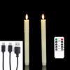 2 Pieces Remote Control Valentine's Day LED Candles USB Charge,25.5 Cm Beige Color Plastic Taper Rechargeable Candle Tear Drop