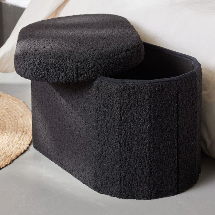 Banc coffre pliable ovale Bouclette "Teddy Moka" La Factory - Teddy Moka Fusain