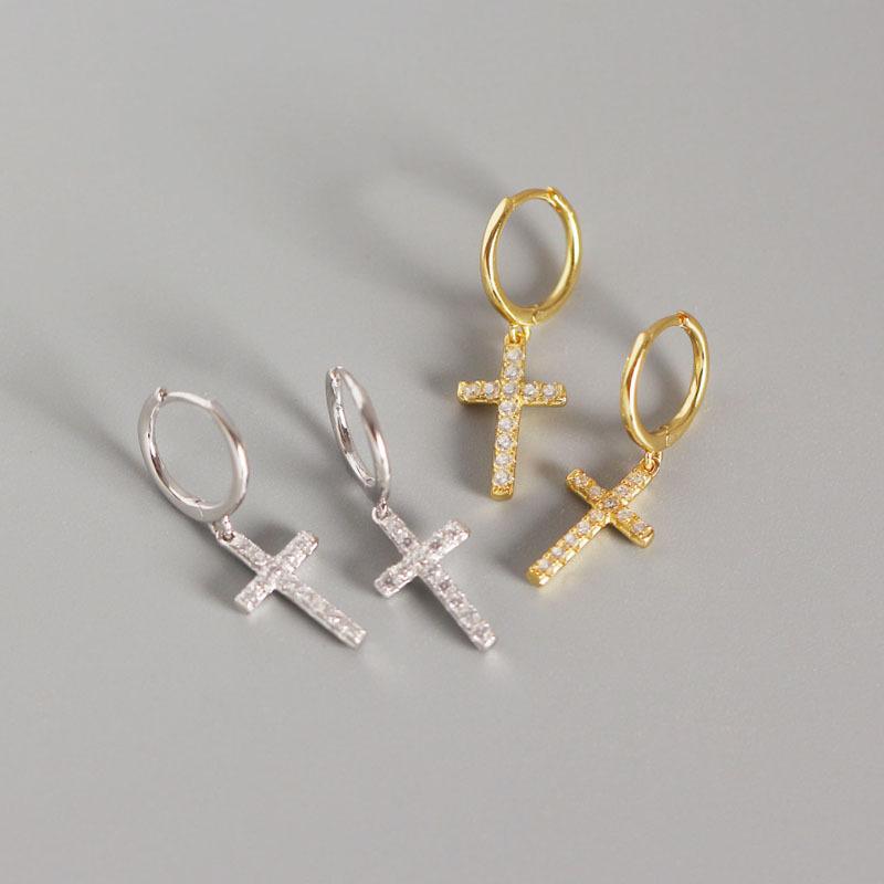 Классические серьги-кресты с бриллиантами Micro Set - Женские серьги-гвоздики с цирконием - Универсальные и элегантные серьги