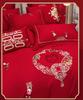 Luxury Dragon & Phoenix Embroidered Wedding Bedding Set - 4-Piece Festive Red Quilt for Newlyweds