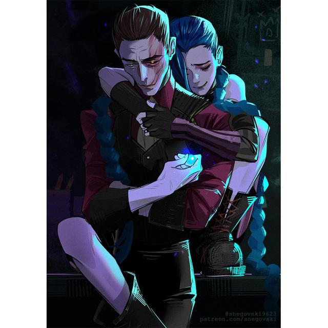 Рамка из цельного дерева, настенное искусство, популярная игра Jinx League of Legends Arcane, постер телесериала, холст, картина для гостиной, любителей игр, домашний декор