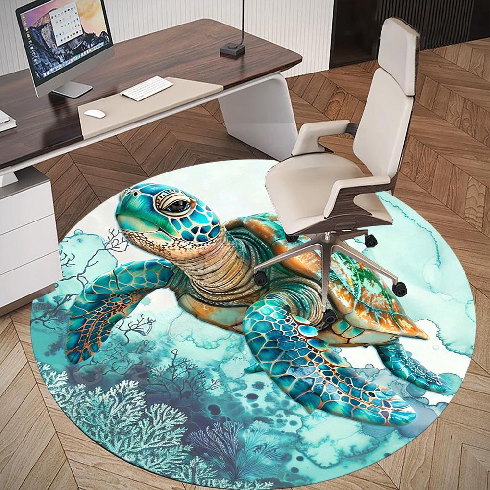 1PC turtle sea Office Round Area Rug, Under Office Chairs Bedroom Living Room Home Decor, Carpet for Office -1110028