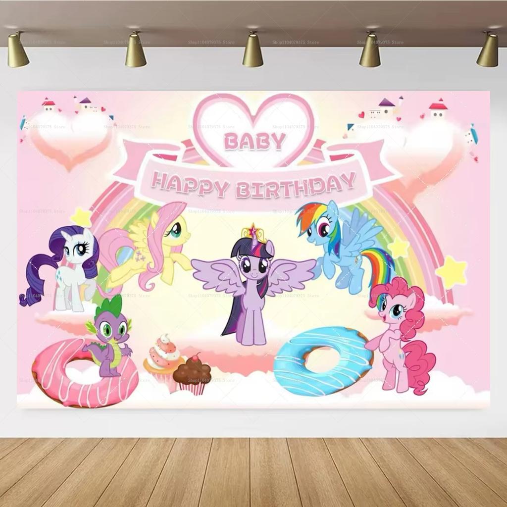 Happy Birthday My Little Pony Photo Backgrounds, Perfect For Kids' Parties, Gatherings, And Birthday Celebration Banners.