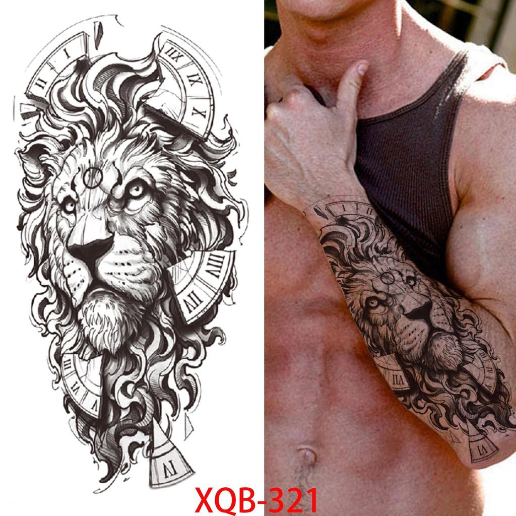 1 PC 210*114MM Cat Geometry Black Temporary Tattoos For Men Women Black Forest Skull Tiger Wolf Tattoo Sticker Evil Devil Arm Tattoo