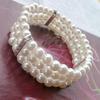 Fashion 3 Rows Faux Pearl Rhinestone Decor Elastic Stretchy Bangle Bracelet MIT