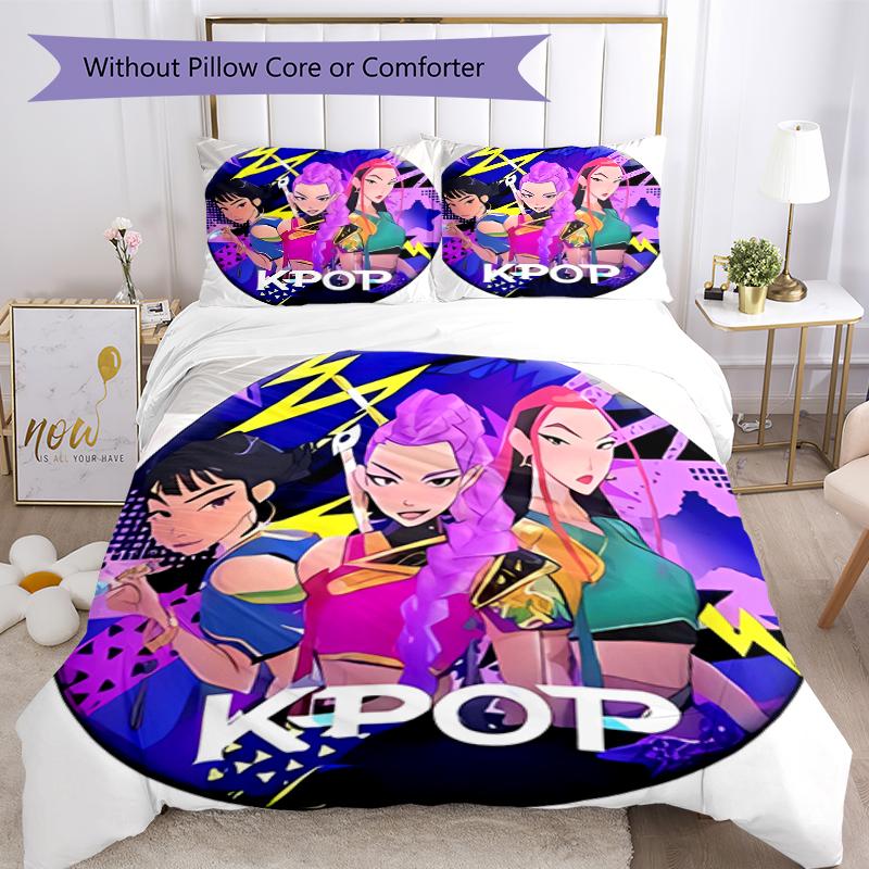 3pcs Kpop Hunter7 pattern bedding set duvet cover set includes duvet cover &pillowcases, perfect all season bedroom decoration & gift