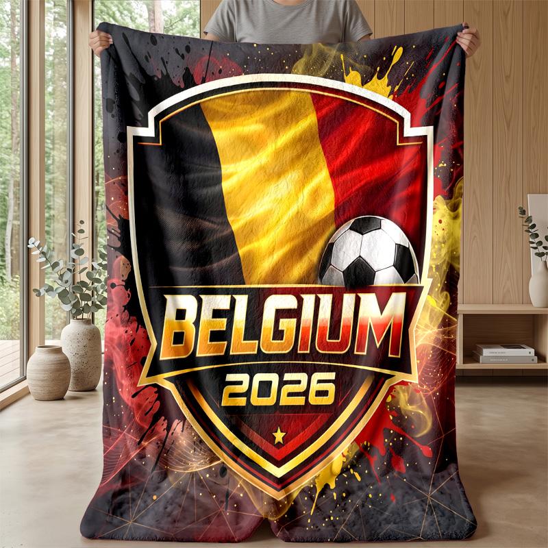 Belgium Football Printed Flannel Blanket Skin Friendly Warm Decorative Throw for Indoor Couch Bed Daily Use