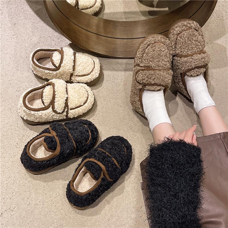 Модные зимние теплые меховые туфли для женщин, плюшевые домашние туфли, пушистые туфли из искусственного меха для дома и улицы, пушистые домашние гладкие тапочки
