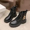 Fashion 2024 Hot Sale Women's Shoes Side Zipper Women's Boots Fashion Metal Decoration Office and Career New Front Lace-up Ankle Boots