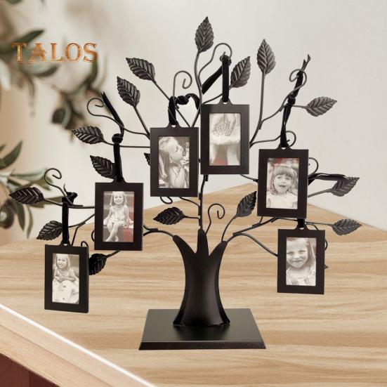 Фоторамка в виде семейного дерева, металлическая подставка для фоторамки в виде дерева с 6 декоративными рамками 1,77" x 2,56"/2,17" x 3,15" для декора настенного стола