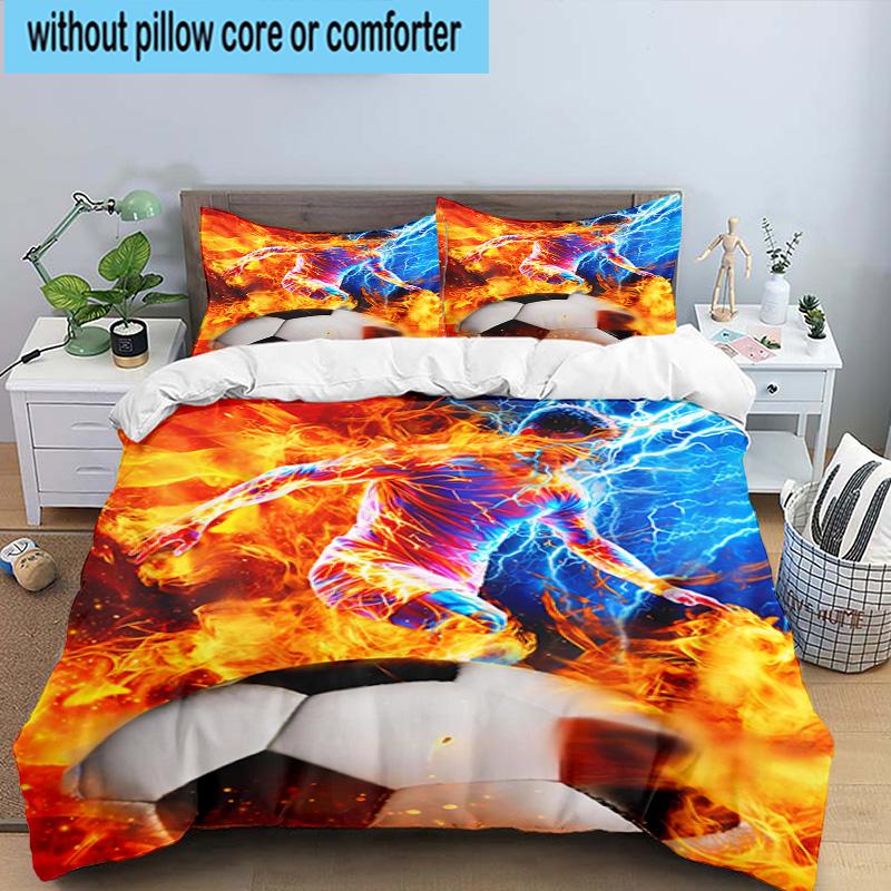 1PC Football Player In Flames 3pcs Bedding,Including 1pc Duvet Cover And 2pcs Pillowcases Perfect for Christmas,Ideal for Bedroom, Dormitory