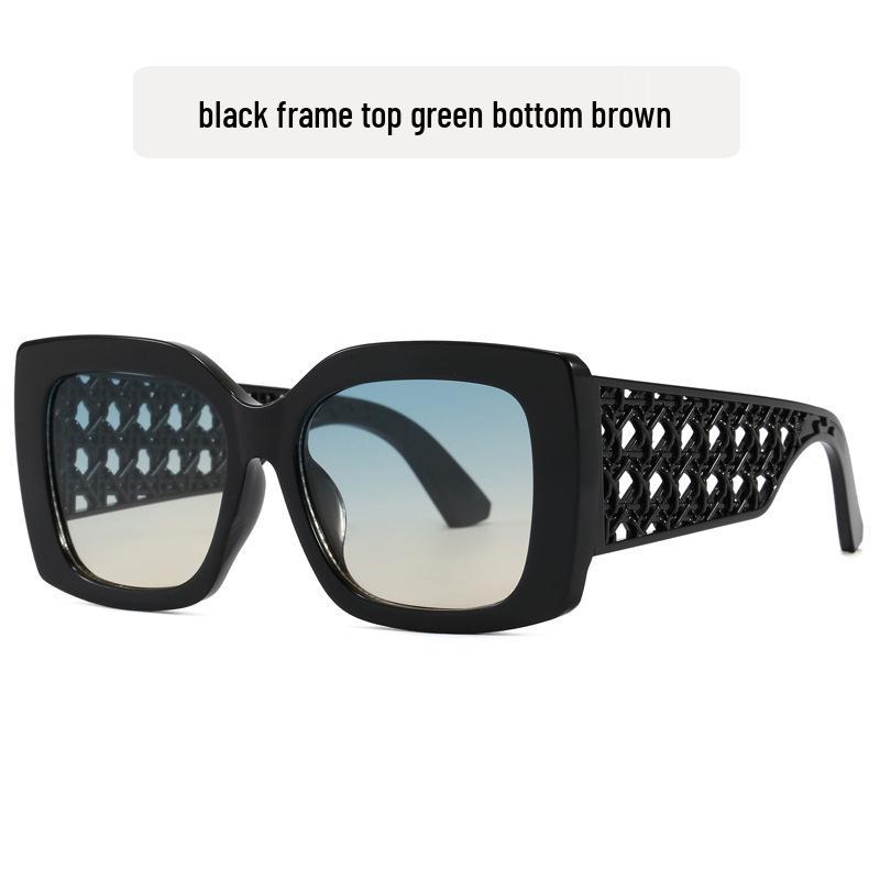 Large Frame Women's Avant-Garde Square Sunglasses with Printed Legs - Trendy Fashion