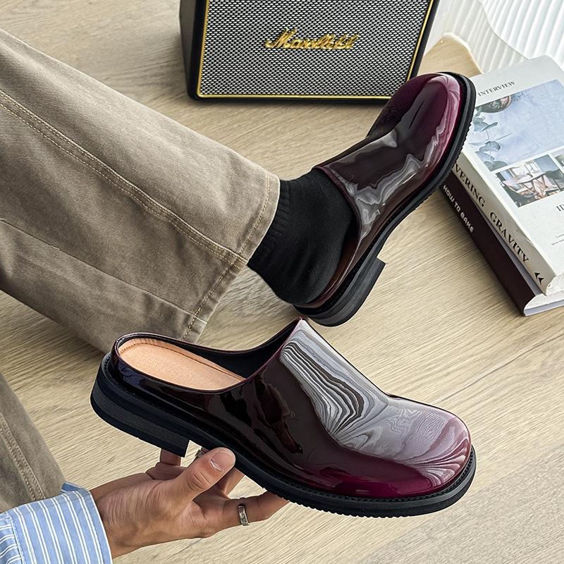 Summer New Fashion Trend One-pedal Muller Shoes Dress Upright Versatile Leather Slippers 91519-J