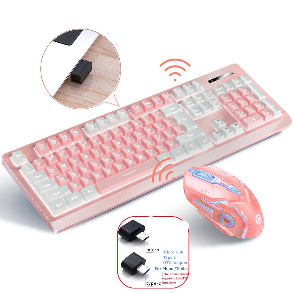 Wireless Keyboard Mouse Kit Rechargeable 2.4G 104 Keys Glow Backlight Gaming Keyboard and Mice Combos For Office Design Game