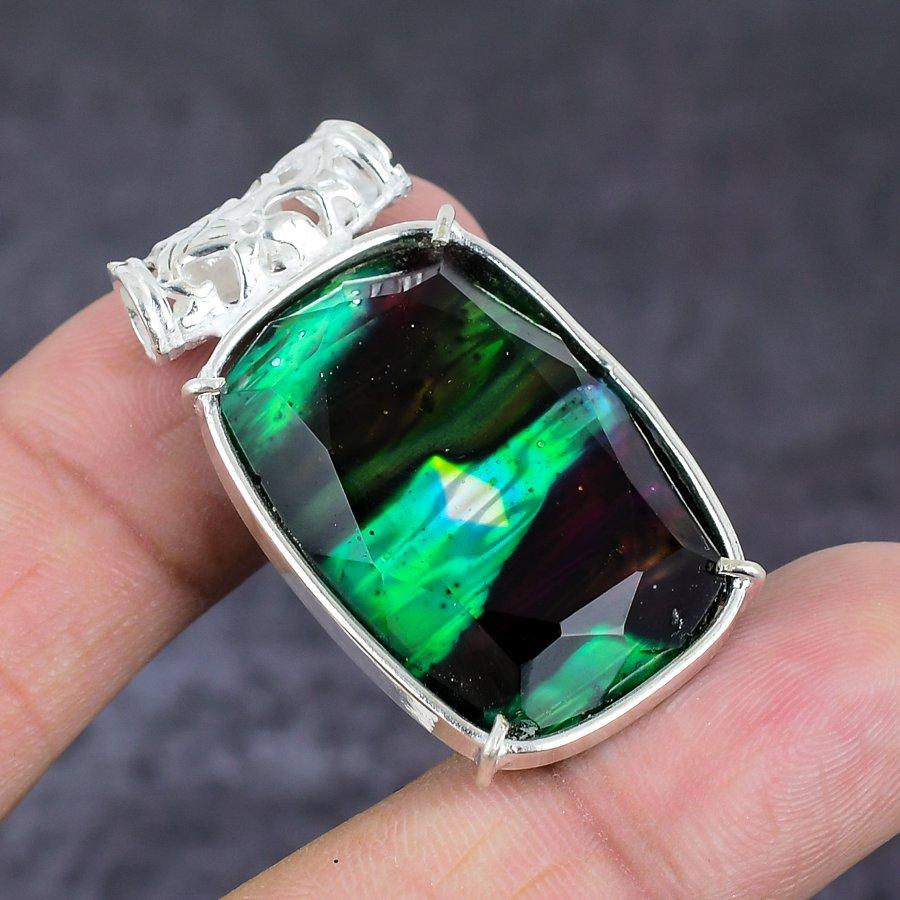 Natural Ammolite Gemstone 925 Sterling Silver Jewelry Pendant 1.62" Q8D38