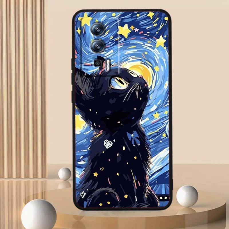 Милая мультяшная кошка Иллюстрация Для Xiaomi Redmi 12 13C 12C 13 10C 9T A2 9A 9C 7A Note 10S 8T 10 9 8 Pro 4G 5G Черный Чехол для Телефона