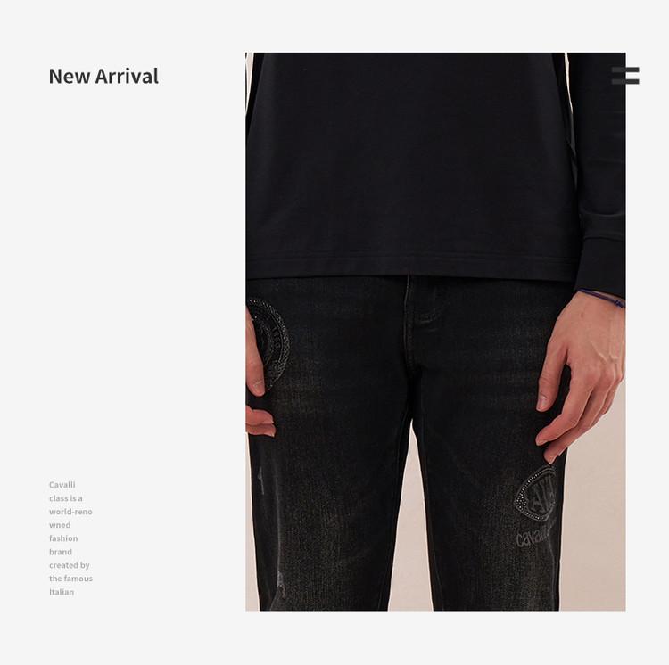 Skin friendly and comfortable retro pattern Spring outfit exquisite hot pressed diamond handsome commuting men's straight leg jeans