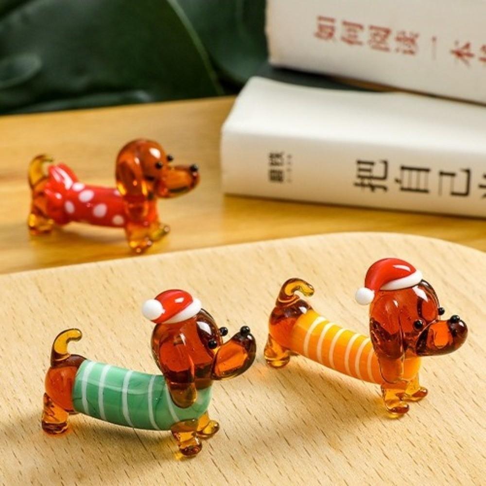 Transparent Glass Dachshund Figurine Handmade Glass Puppy Statue Desk Decor