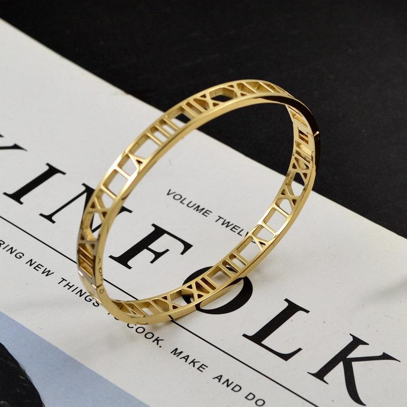 New Simple Korean Style Fashionable Roman Numeral Titanium Steel Bracelet Hollow Bracelet Couple Bracelet