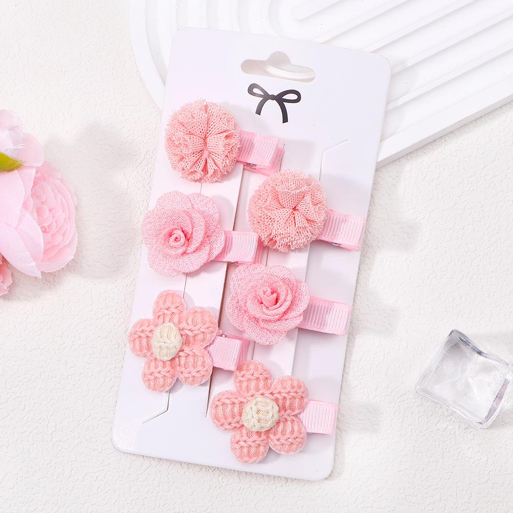 6Pcs/Lot New Solid Flowers Hair Clips for Kids Fabric Plush BB Hairpins Girl Hairgripe Headwear Baby Hair Accessories