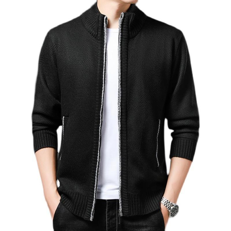 Мужская однотонная трикотажная куртка Four Seasons большого размера с длинными рукавами и воротником-стойкой