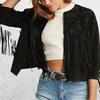 AL KHALID Handmade Black Motorcycle Genuine Lambskin Suede Leather Fringed Jacket Women